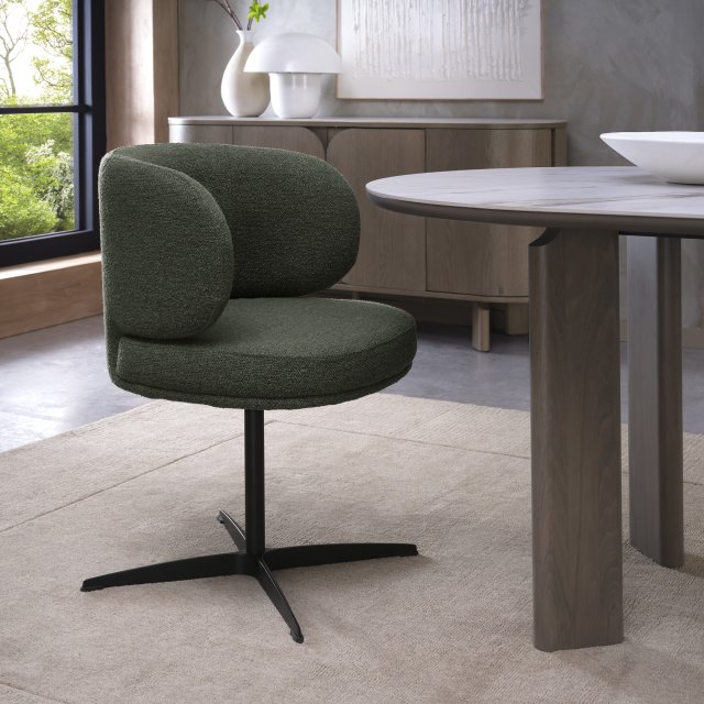 Gallery Collection Marcel - 360° Swivel Chair in a Green Boucle Fabric with Black Legs (Pair)