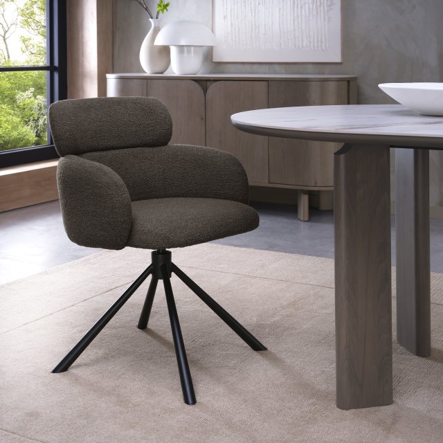 Gallery Collection Hudson - 360° Self Returning Swivel Chair in a Brown Boucle Fabric with Black Legs (Single)
