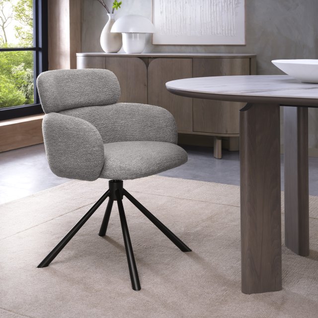 Gallery Collection Hudson - 360° Self Returning Swivel Chair in a Grey Boucle Fabric with Black Legs (Single)