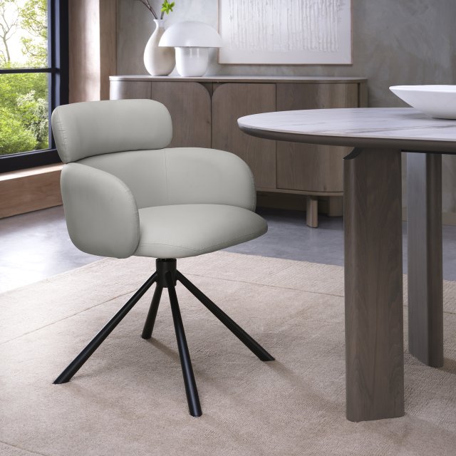 Gallery Collection Hudson - 360° Self Returning Swivel Chair in a Light Grey Faux Leather with Black Legs (Single)