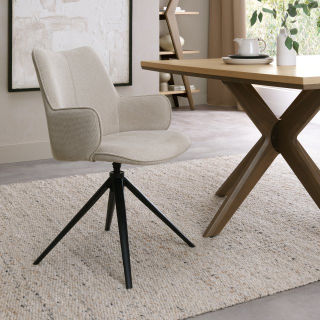Gallery Collection Rowan - 360° Self Returning Swivel Chair in a Beige Fabric with Black Legs (Single)