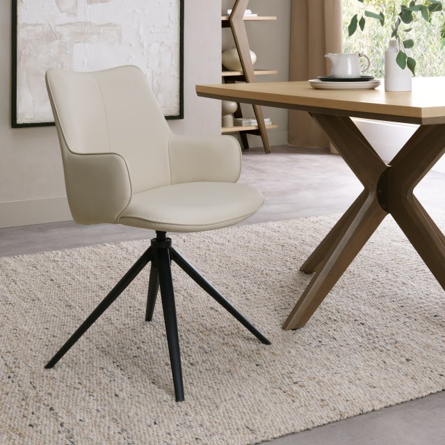 Gallery Collection Rowan - 360° Self Returning Swivel Chair in a Ivory Faux Leather with Black Legs (Single)