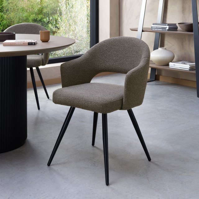 Gallery Collection Sterling - Brown Boucle Fabric Chair with Black Legs (Pair)