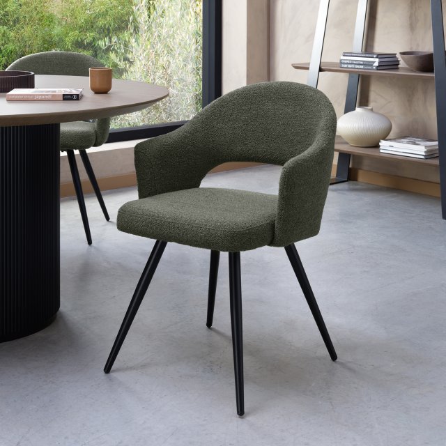 Gallery Collection Sterling - Green Boucle Fabric Chair with Black Legs (Pair)