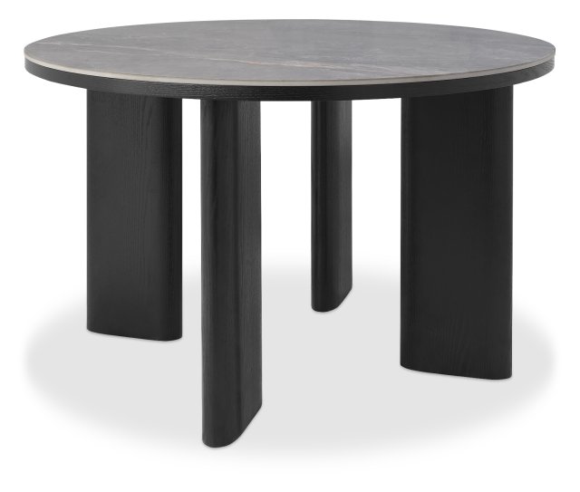 Gallery Collection Carmen Gloss Grey Sintered Stone 4 Seater Dining Table with Black Oak Veneer Legs