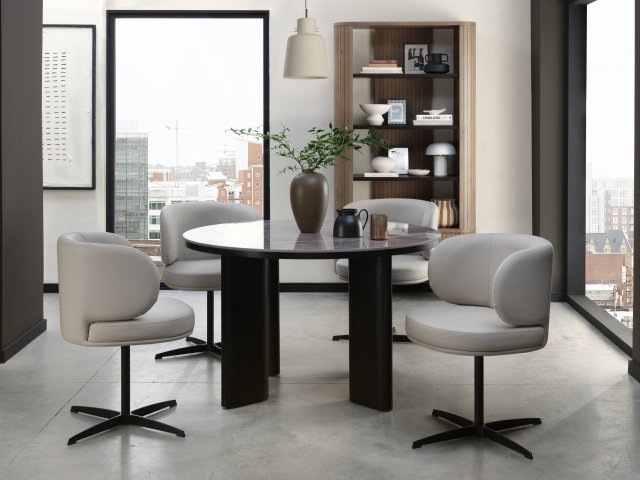 Gallery Collection Carmen Gloss Grey Sintered Stone 4 Seater Dining Table with Black Oak Veneer Legs
