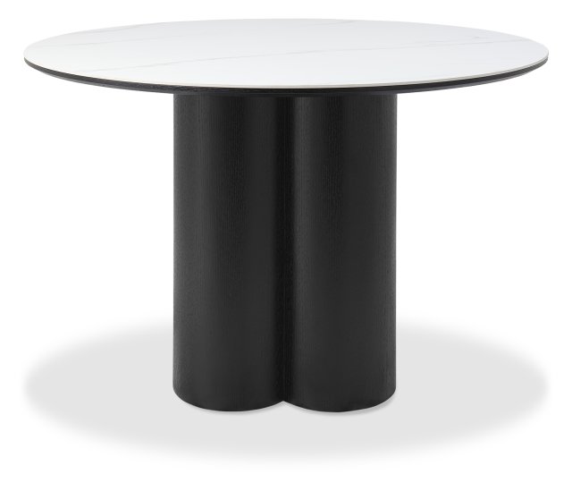 Gallery Collection Warren Matt White Sintered Stone 4 Seater Table with Black Oak Veneer Pedestal