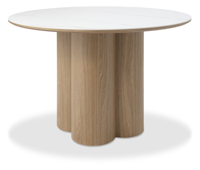 Gallery Collection Warren Matt White Sintered Stone 4 Seater Table with Oak Veneer Pedestal