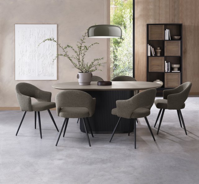 Gallery Collection Jorge Grey Oak Oval Dining Table with a Black Pedestal