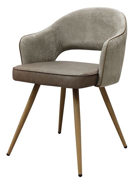 Gallery Collection Hanson - Beige Fabric & Stone Vintage Faux Leather Two Tone Chair with Oak-Effect Legs (Pair)