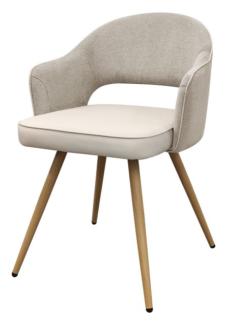 Gallery Collection Hanson - Beige Fabric & Ivory Faux Leather Two Tone Chair with Oak-Effect Legs (Pair)