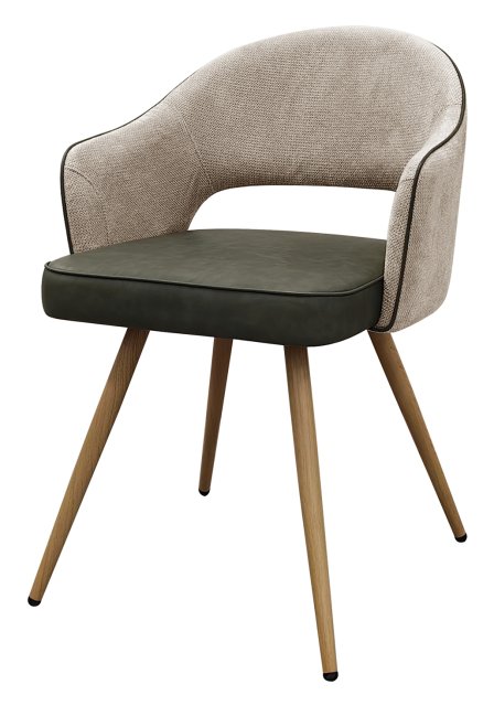 Gallery Collection Hanson - Beige Fabric & Olive Faux Leather Two Tone Chair with Oak-Effect Legs (Pair)