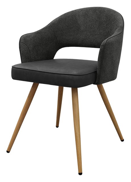 Gallery Collection Hanson - Grey Fabric & Dark Grey Faux Leather Two Tone Chair with Oak-Effect Legs (Pair)
