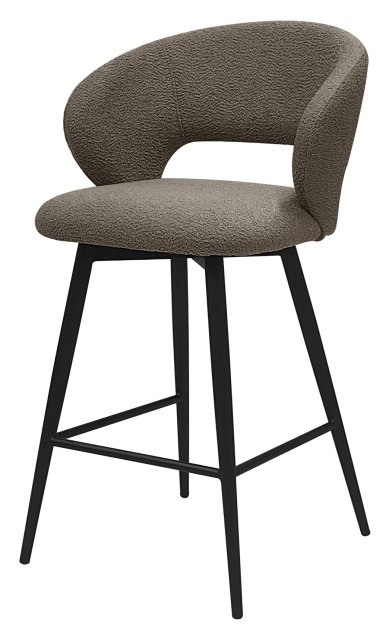 Gallery Collection Stella - Mocha Beige Boucle Fabric Swivel Bar Stool with Black Legs (Single)