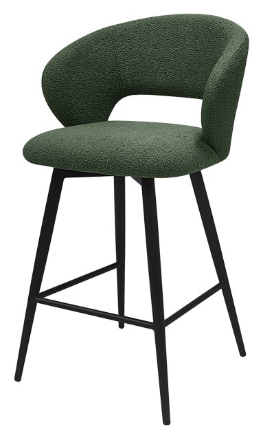 Gallery Collection Stella - Green Boucle Fabric Swivel Bar Stool with Black Legs (Single)
