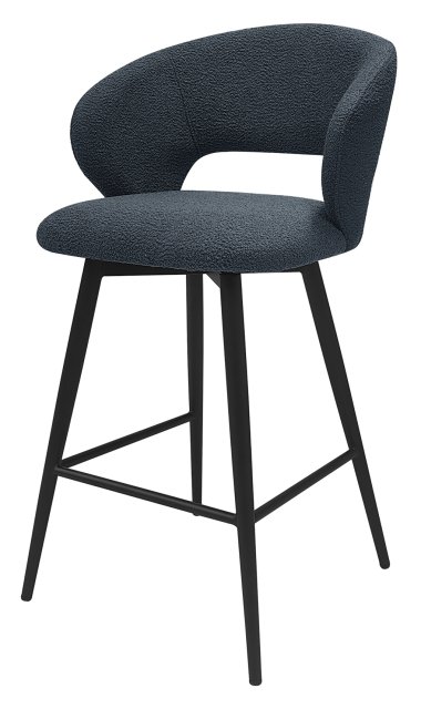 Gallery Collection Stella - Blue Boucle Fabric Swivel Bar Stool with Black Legs (Single)