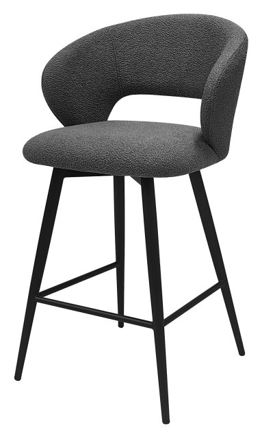 Gallery Collection Stella - Grey Boucle Fabric Swivel Bar Stool with Black Legs (Single)