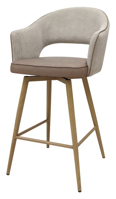 Gallery Collection Hanson - Beige Fabric & Vintage Stone Faux Leather Two Tone Return Swivel Bar Stool with Oak-Effect Legs (Single)
