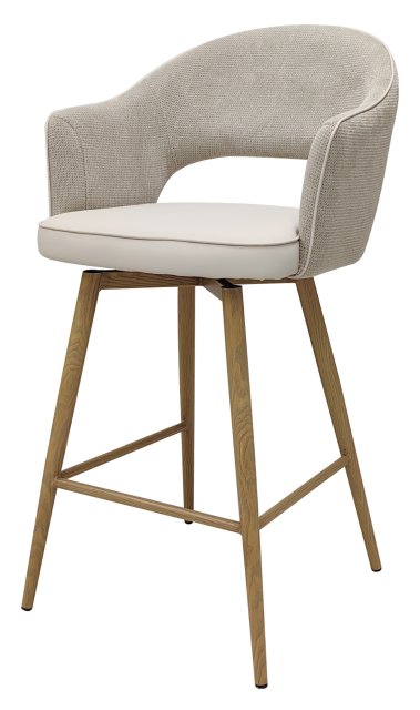 Gallery Collection Hanson - Beige Fabric & Ivory Faux Leather Two Tone Return Swivel Bar Stool with Oak-Effect Legs (Single)