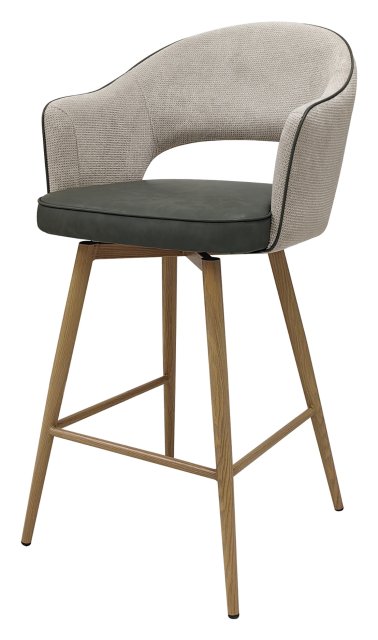 Gallery Collection Hanson - Beige Fabric & Olive Faux Leather Two Tone Return Swivel Bar Stool with Oak-Effect Legs (Single)