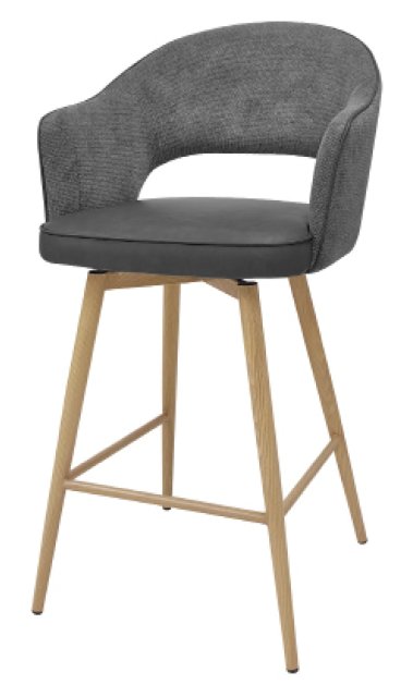Gallery Collection Hanson - Grey Fabric & Dark Grey Faux Leather Two Tone Return Swivel Bar Stool with Oak-Effect Legs (Single)
