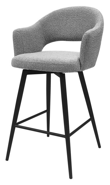 Gallery Collection Sterling - Grey Boucle Fabric Swivel Bar Stool with Black Legs (Single)
