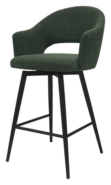 Gallery Collection Sterling - Green Boucle Fabric Swivel Bar Stool with Black Legs (Single)