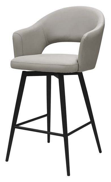 Gallery Collection Sterling - Light Grey Faux Leather Swivel Bar Stool with Black Legs (Single)