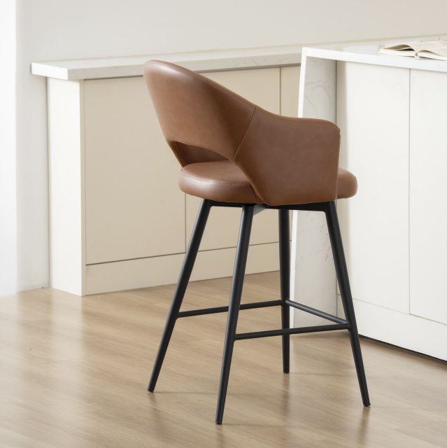 Gallery Collection Sterling - Tan Faux Leather Swivel Bar Stool with Black Legs (Single)