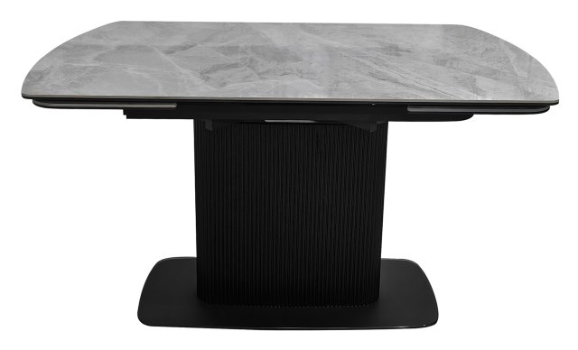 Gallery Collection Verona - Light Grey Gloss Sintered Stone Swivel Extendable Dining Table with Fluted Black Pedestal
