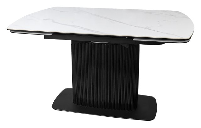 Gallery Collection Verona - White Gloss Sintered Stone Swivel Extendable Dining Table with Fluted Black Pedestal