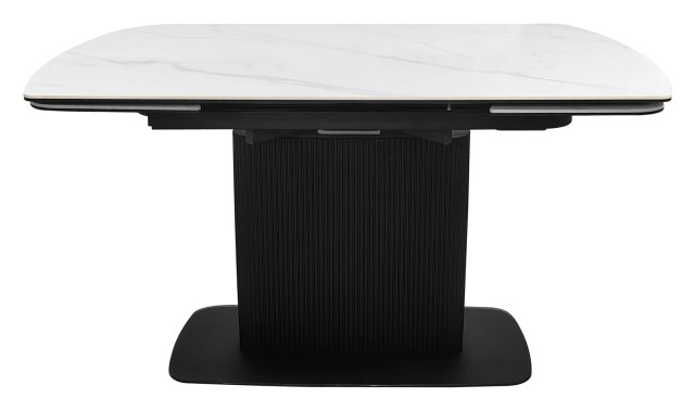 Gallery Collection Verona - White Gloss Sintered Stone Swivel Extendable Dining Table with Fluted Black Pedestal