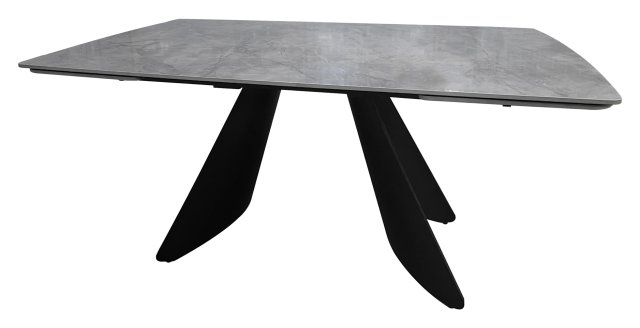 Gallery Collection Levanti - Light Grey Gloss Sintered Stone 6-8 Seater Double-End Extension Dining Table with Tapered Black Base