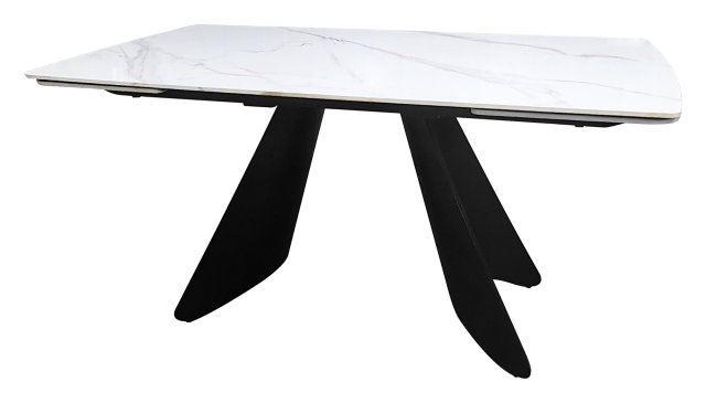 Gallery Collection Levanti - White Gloss Sintered Stone 6-8 Seater Double-End Extension Dining Table with Tapered Black Base