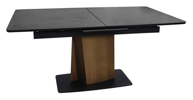 Gallery Collection Nero - Pop-Up Extension Matt Dark Grey Sintered Stone Dining Table with Bronze Brushed Pedestal