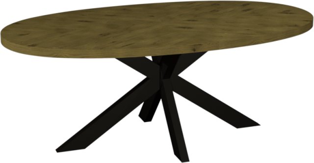 Signature Collection Ellipse Rustic Oak Small 6 Seater Dining Table with Metal Legs