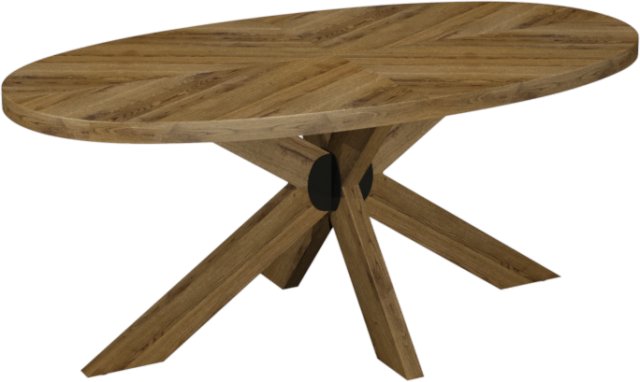 Signature Collection Ellipse Rustic Oak Small 6 Seater Dining Table with Wooden Legs