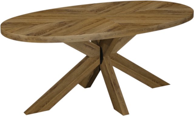 Signature Collection Ellipse Rustic Oak 6 Seater Dining Table with Wooden Legs