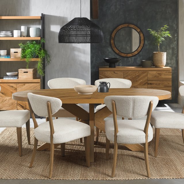 Signature Collection Ellipse Rustic Oak 6 Seater Dining Table with Wooden Legs
