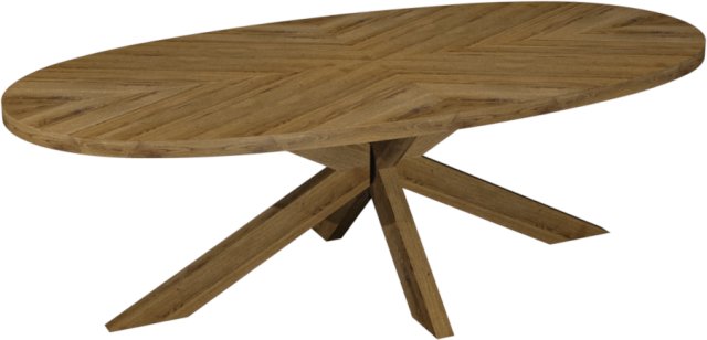 Signature Collection Ellipse Rustic Oak 8 Seater Dining Table with Wooden Legs
