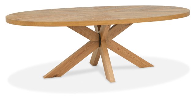Signature Collection Ellipse Rustic Oak 8 Seater Dining Table with Wooden Legs