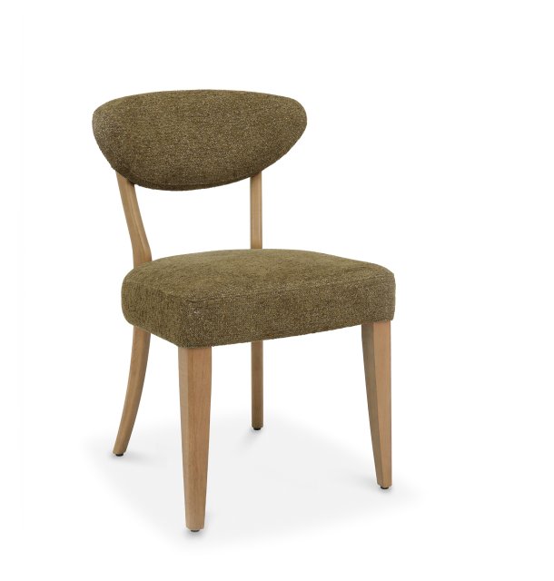 Signature Collection Ellipse Rustic Oak Upholstered Dining Chair - Green Fabric (Pair)