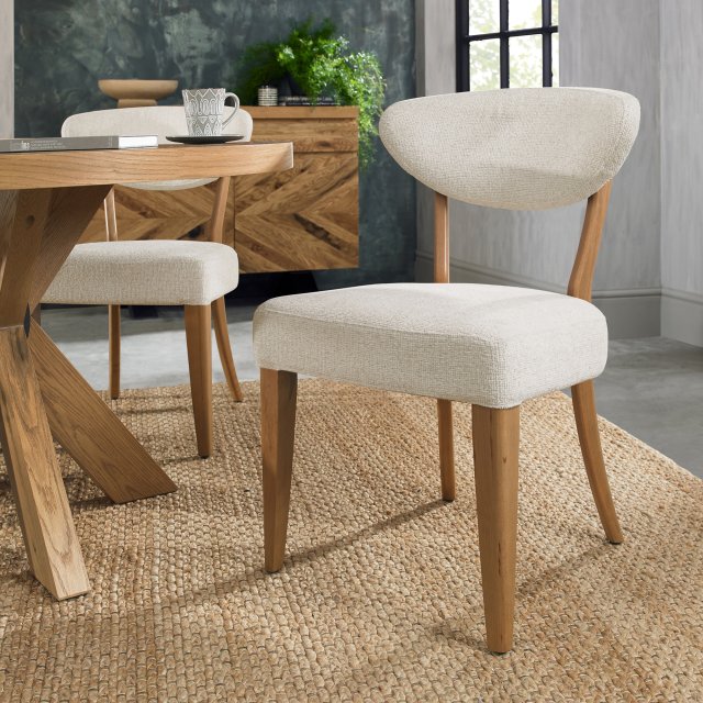 Signature Collection Ellipse Rustic Oak Upholstered Dining Chair - Oatmeal Fabric (Pair)