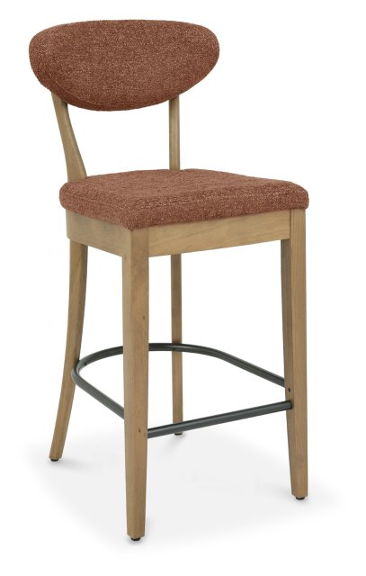 Signature Collection Ellipse Rustic Oak Upholstered Bar Stool - Auburn Fabric (Pair)