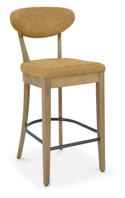 Signature Collection Ellipse Rustic Oak Upholstered Bar Stool - Mustard Fabric (Pair)