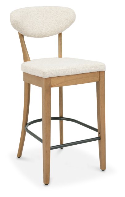 Signature Collection Ellipse Rustic Oak Upholstered Bar Stool - Oatmeal Fabric (Pair)