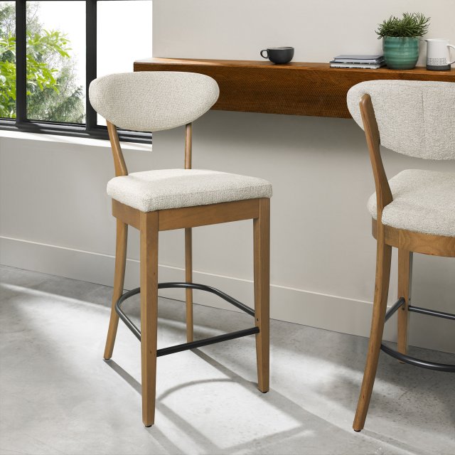 Signature Collection Ellipse Rustic Oak Upholstered Bar Stool - Oatmeal Fabric (Pair)