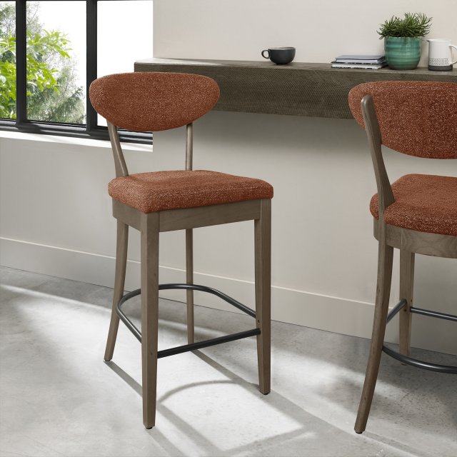 Signature Collection Ellipse Fumed Oak Upholstered Bar Stool - Auburn Fabric (Pair)