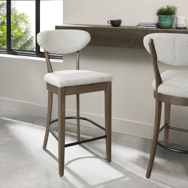 Signature Collection Ellipse Fumed Oak Upholstered Bar Stool - Oatmeal Fabric (Pair)