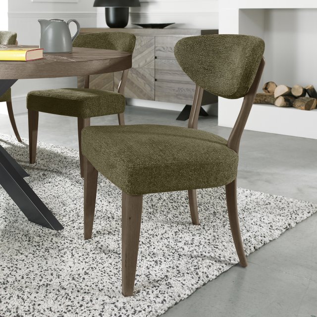 Signature Collection Ellipse Fumed Oak Upholstered Dining Chair - Green Fabric (Pair)